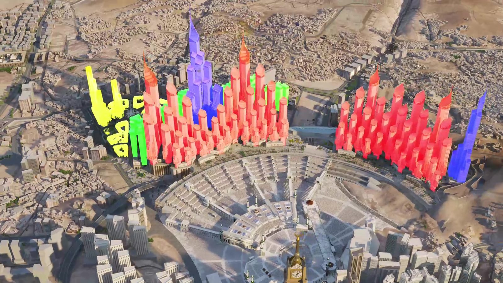 Masterplan with building types colour-coded