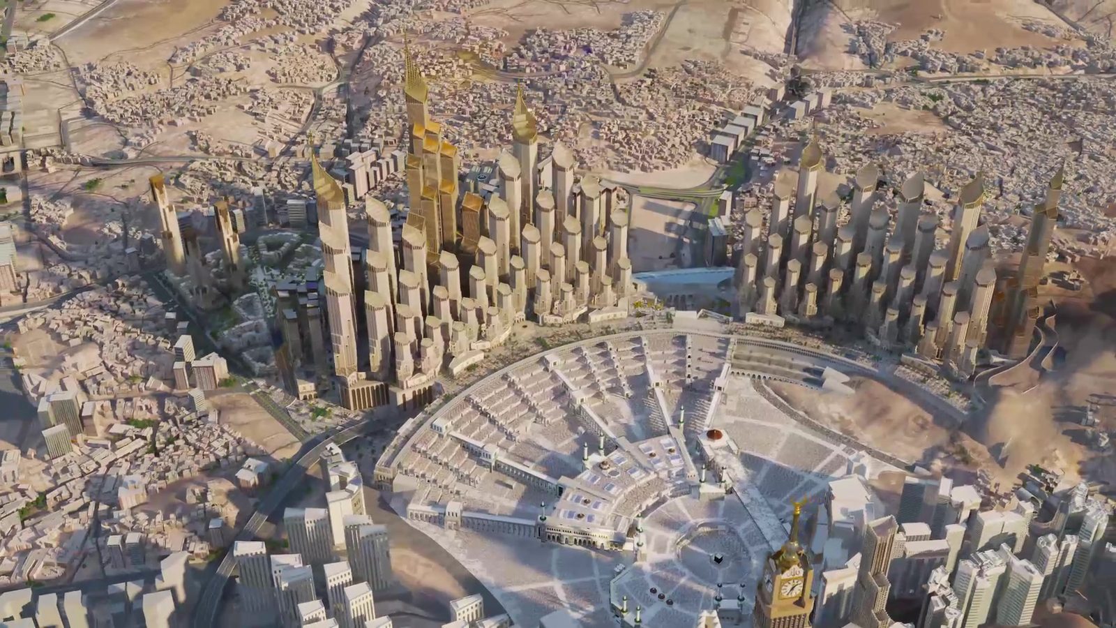 Aerial render of the masterplan around Al Masjid Al Haram